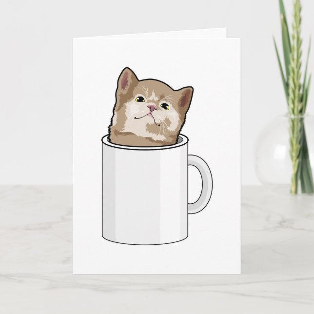 Carte Chat avec une tasse de café (Devant)