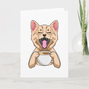 Carte Chat avec une tasse de café