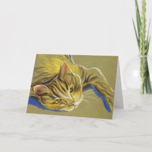 Carte Chat avec yeux d'or - Dessin pastel