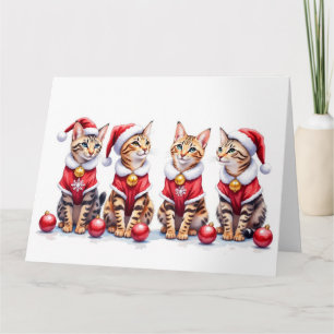 Carte Chat Bengal tenue de Noël chapeau de Père Noël