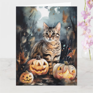 Carte Chat Bengale D'Halloween Avec Peur Citrouille