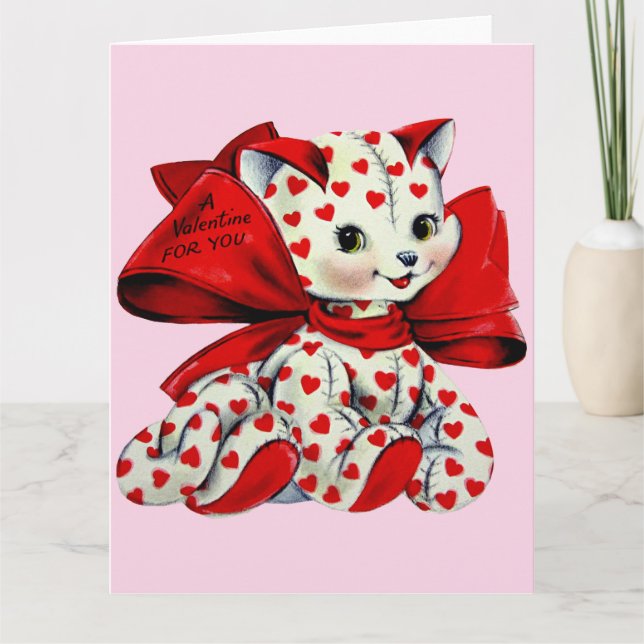 Carte Chat blanc avec des coeurs Art de la Saint-Valenti (Devant)