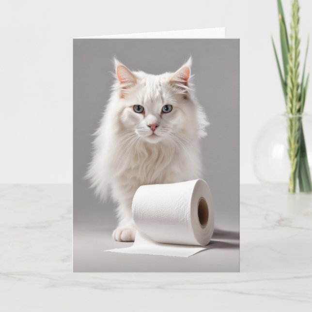 Carte Chat Blanc Avec Papier Toliet (Devant)