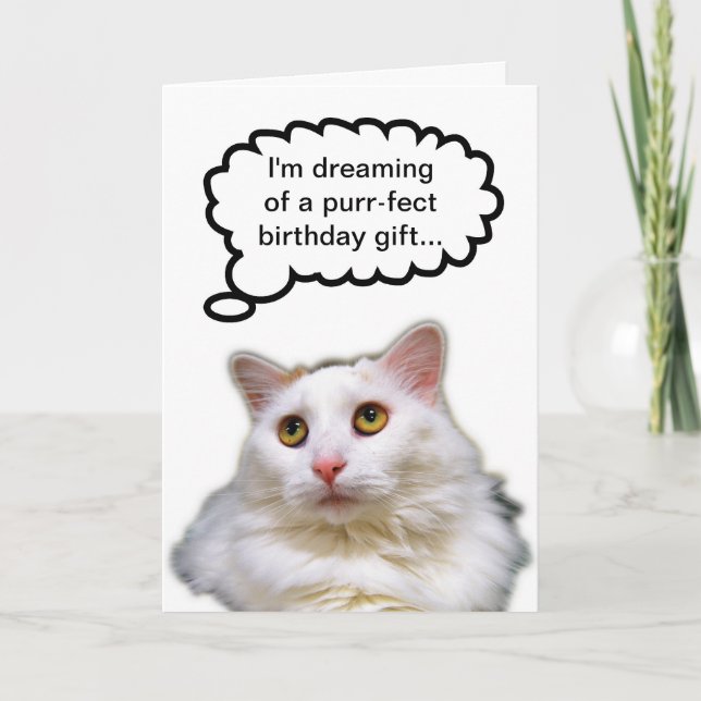 Carte Chat Blanc Humour d'anniversaire (Devant)