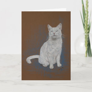 Carte chat, blanc, joyeux anniversaire, beaux-arts