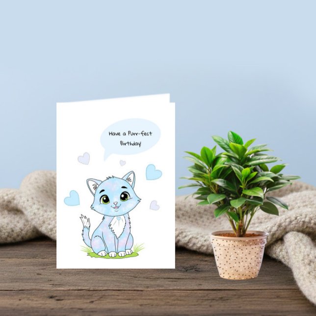 Carte chat bleu d'anniversaire (Créateur téléchargé)