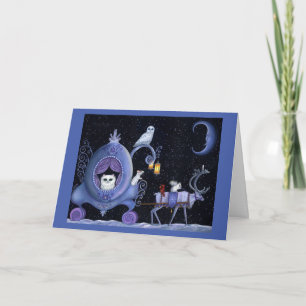 Carte Chat Blue Carriage Hivernal Chouette Neige Blanc C