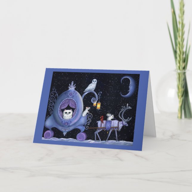 Carte Chat Blue Carriage Hivernal Chouette Neige Blanc C (Devant)
