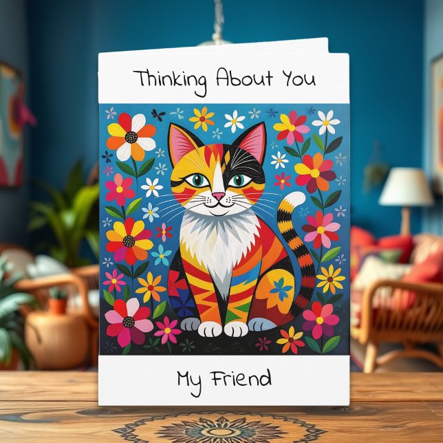 Carte Chat Boho, Fleurs & Papillon Pensée pour Toi (Créateur téléchargé)