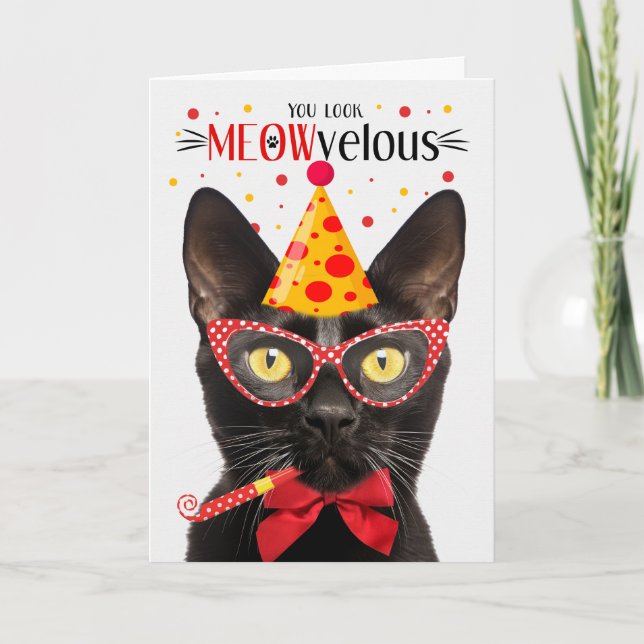 Carte Chat Bombay Noir MEOWvelous Anniversaire (Devant)