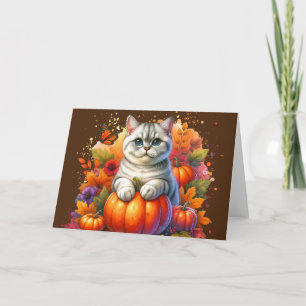 Carte Chat britannique Shorthair avec Citrouille