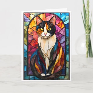 Carte Chat calico charmant de style vitrail