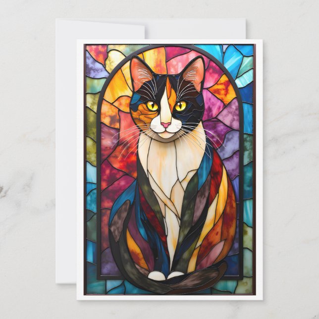 Carte Chat calicot charmant de style vitrail (Devant)