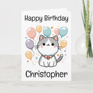 Carte Chat Cartoon Personnalisé Et Anniversaire Coloré
