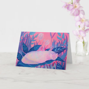 Carte Chat Caterpillar Rose violet Imaginaire bleu