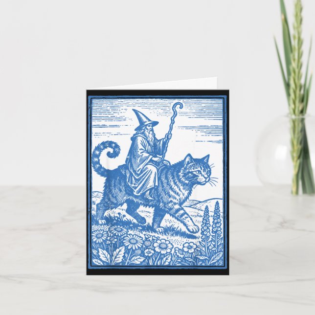 Carte Chat cavalier sorcier drôle mignon mème  (Devant)