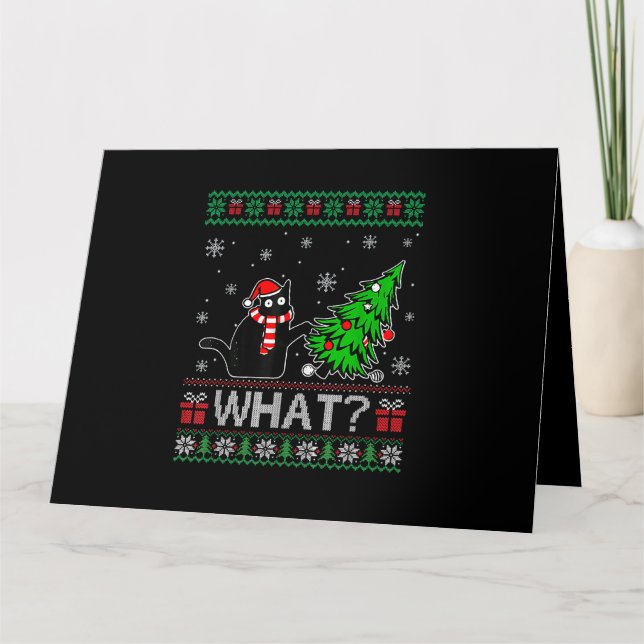 Carte Chat Ce Chat Noir Drôle Poussant Arbre De Noël (Devant)