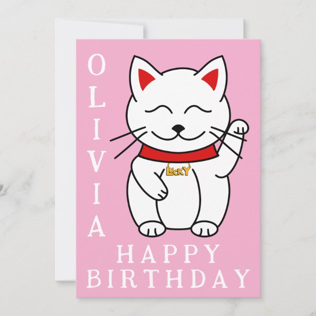 Carte Chat chanceux Anniversaire personnalisé (Devant)