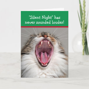 Carte Chat chantant bruyamment "Douce Nuit" Noël
