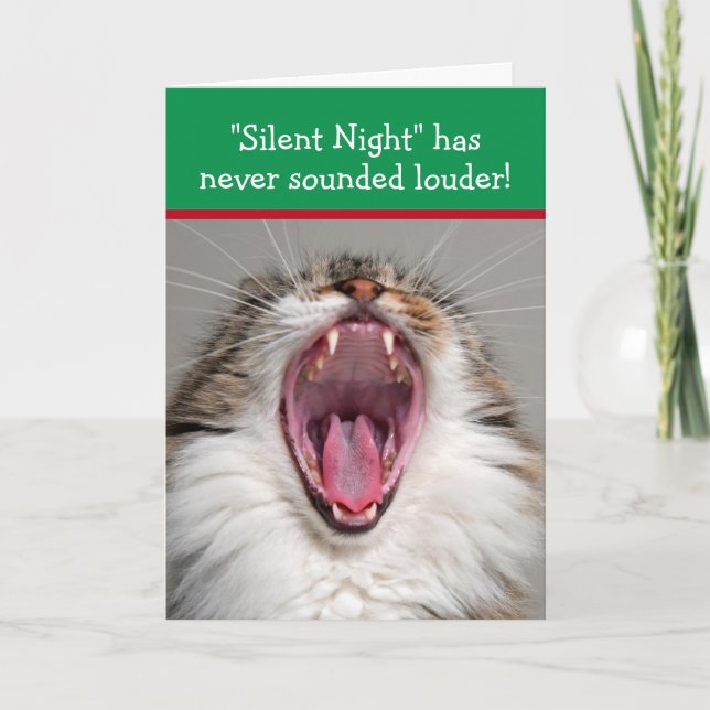 Carte Chat chantant bruyamment "Douce Nuit" Noël (Devant)