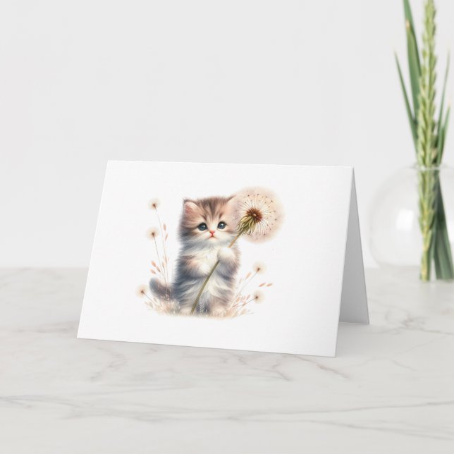 Carte Chat-chaton et marguerite blanc blanc salutation (Devant)