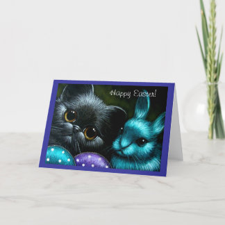 Carte Chat Chaton Noir et Lapin de Pâques