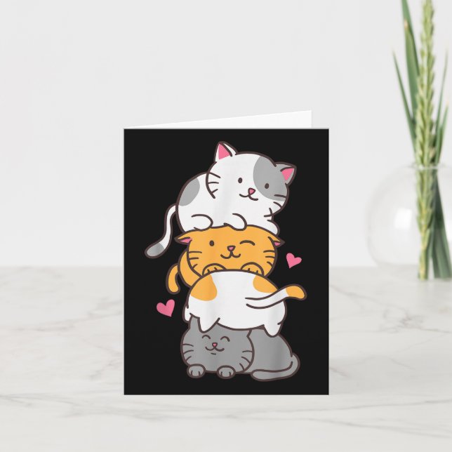 Carte Chat Chats Cute Kitty Pile Anime Kawaii Neko (Devant)
