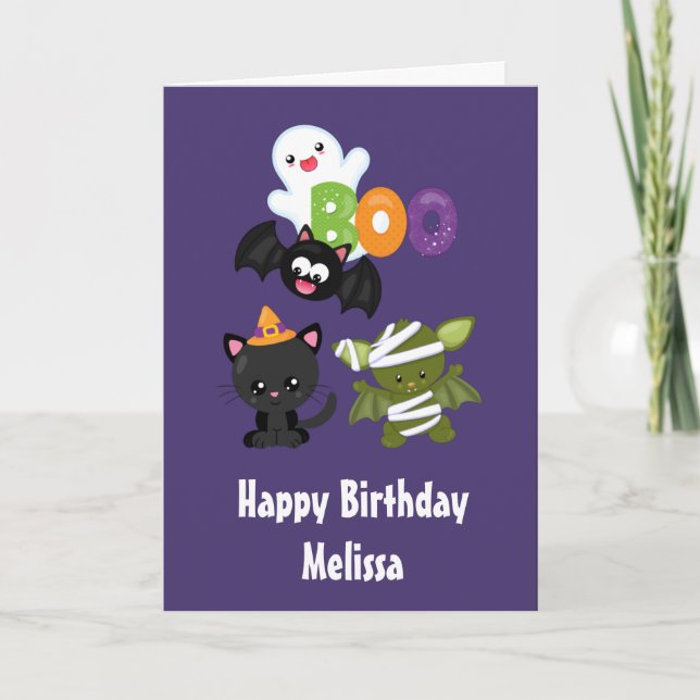 Carte Chat, chauve-souris, momie et fantôme de l'Hallowe (Devant)