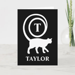 Carte Chat Chéri Monogramme Initiale Nom Noir Blanc