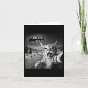 Carte Chat Chocs Drôle Selfie Père Noël Sleigh Noël Ni