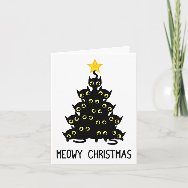 Carte Chat Christmas Tree mignonne Noir Kitten Lover Meo (Devant)