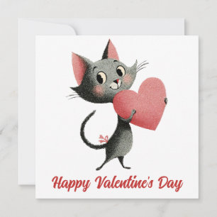 Carte Chat & Cœur Vintage pour la Saint-Valentin