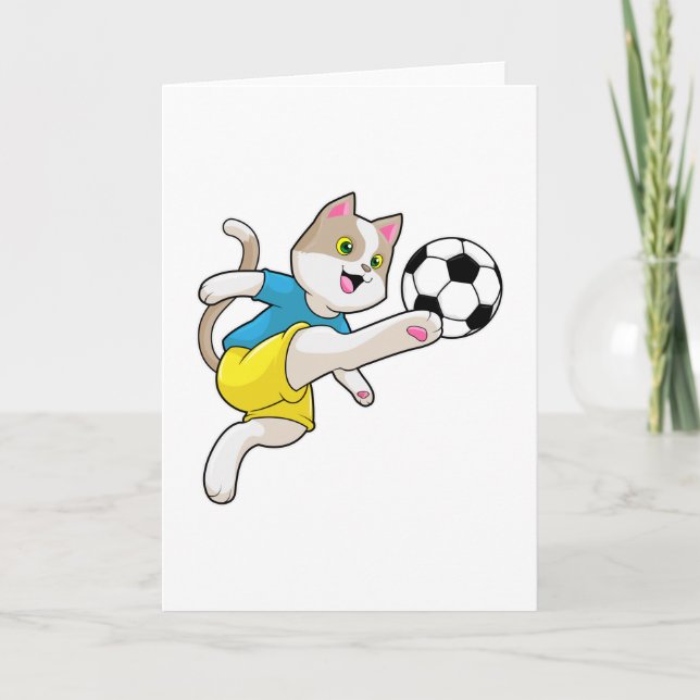 Carte Chat comme joueur de football avec balle de footba (Devant)