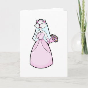 Carte Chat comme Mariée avec Bunch of Flowers