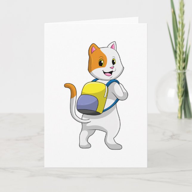Carte Chat comme randonneur avec sac à dos (Devant)