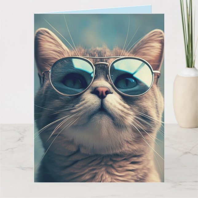 CARTE CHAT COOL DE L'ANNIVERSAIRE LUNETTES DE SOLEIL CAR (Devant)