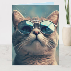 CARTE CHAT COOL DE L'ANNIVERSAIRE LUNETTES DE SOLEIL CAR
