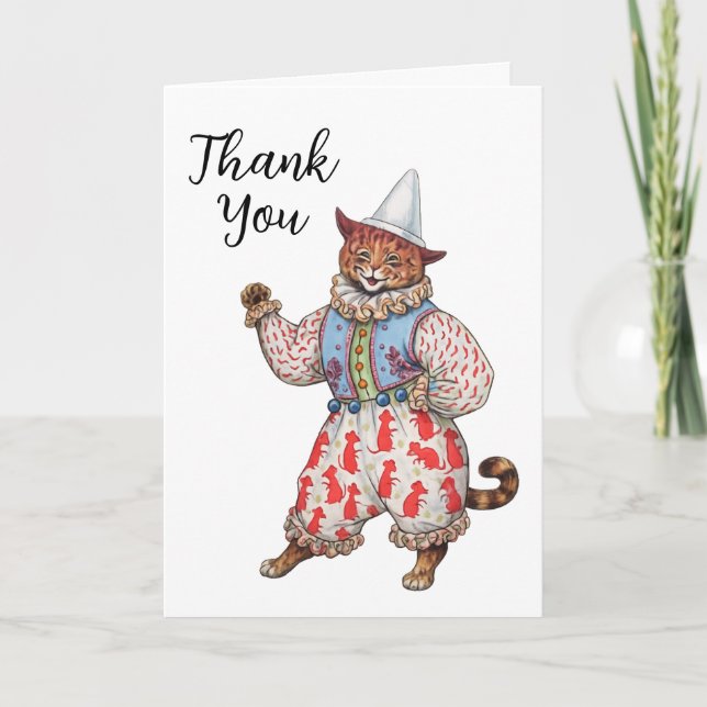 Carte Chat Costumé Théâtral Arlequin Merci (Devant)
