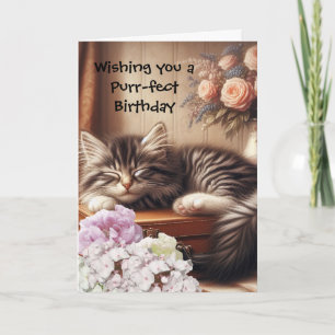 Carte Chat couché Anniversaire