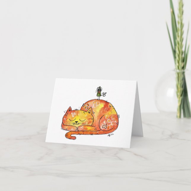 Carte Chat couché blanc mignon (Devant)