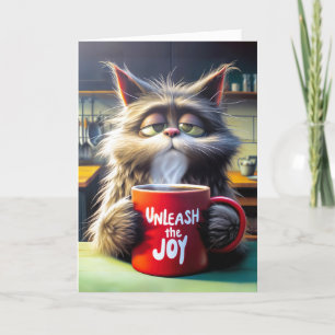 Carte Chat couché d'anniversaire de l'ami avec Mug rouge