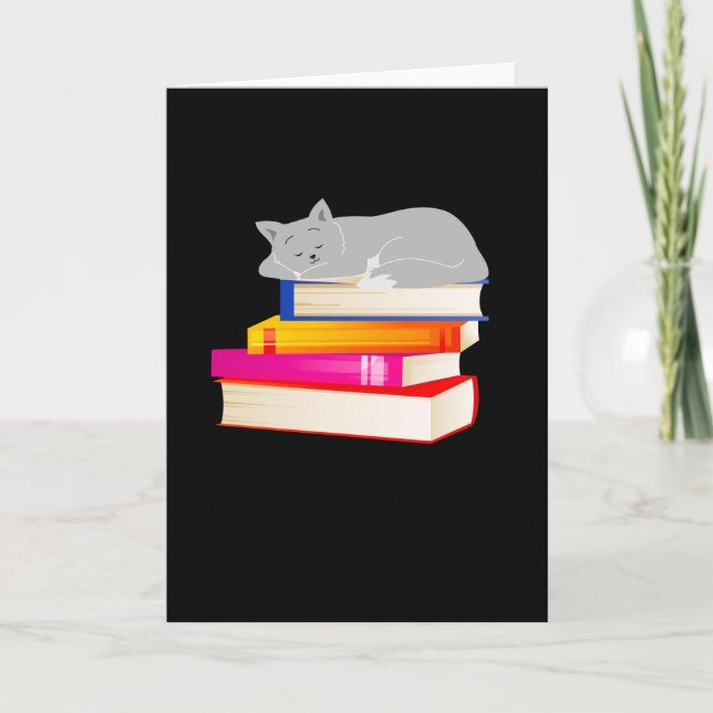 Carte Chat couché sur Livres Lecture Amoureux des chats (Devant)