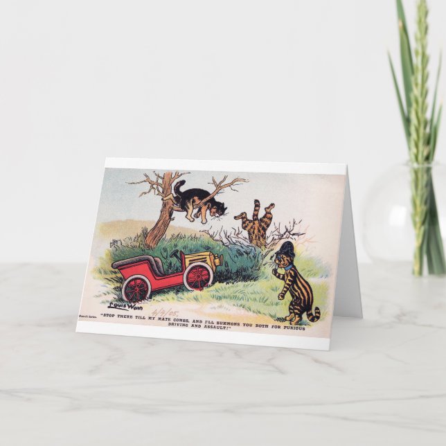 Carte Chat Crash de voiture, Louis Wain (Devant)