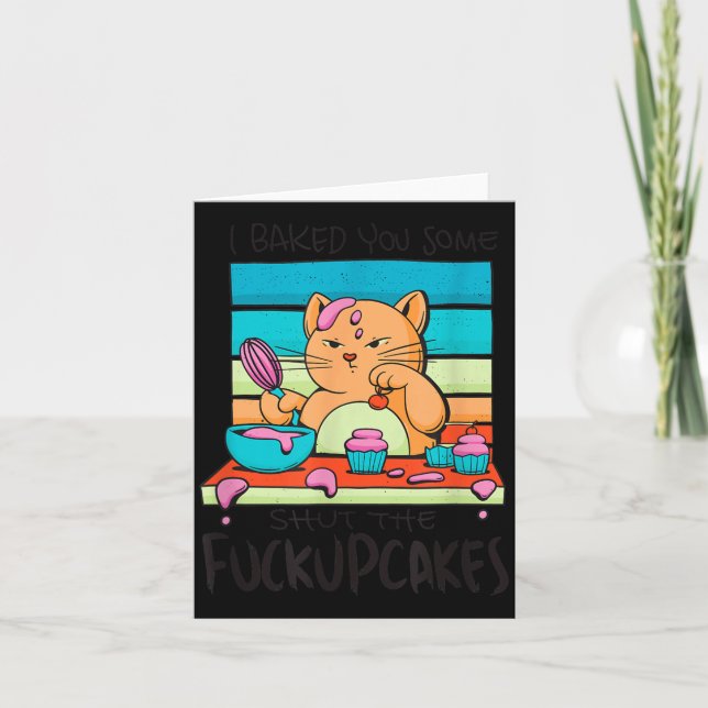 Carte Chat Cupcake Drôle Prépare des Gâteaux Humour Sarc (Devant)