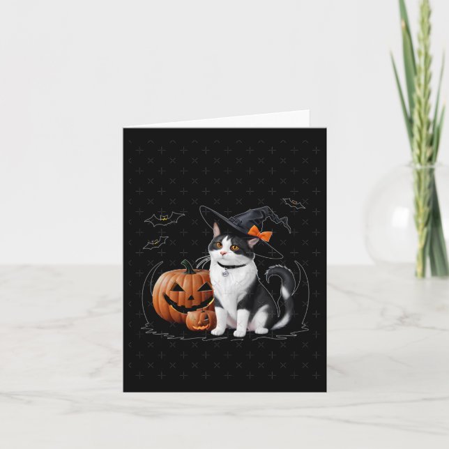Carte Chat Cute À L'Autocollant De La Fête D'Halloween (Devant)