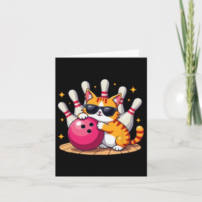 Carte Chat Cute Avec Chat Sungles Jouant Au Bowling Pour (Devant)