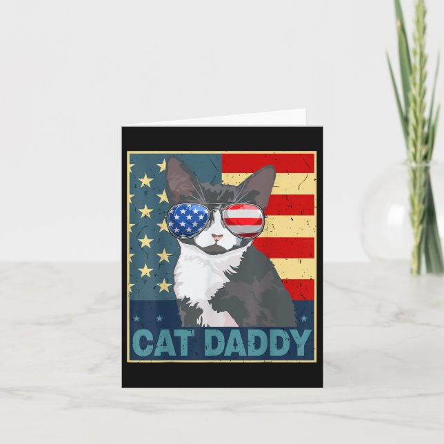 Carte Chat Daddy Drapeau américain 4 juillet Fête des Pè (Devant)