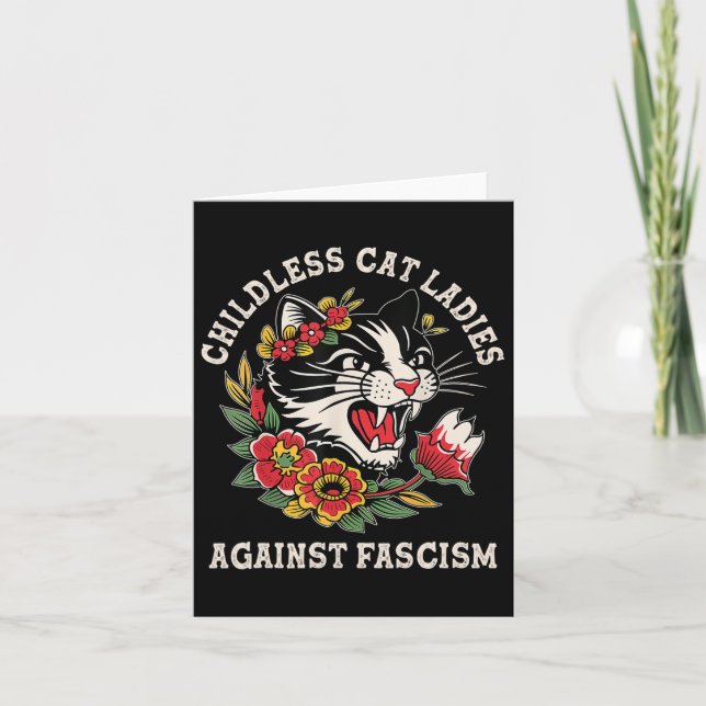 Carte Chat Dames Contre Le Fascisme Drôle Chat Feministe (Devant)