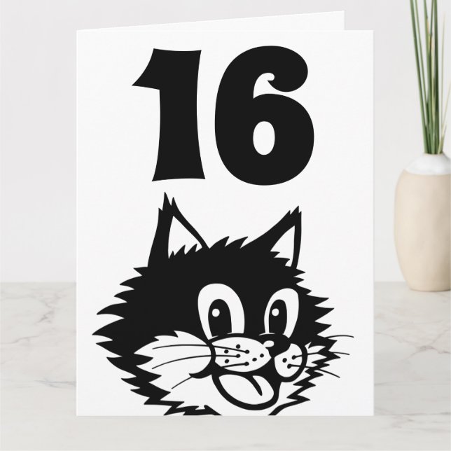 CARTE CHAT D'ANNIVERSAIRE 16 ANS (Devant)