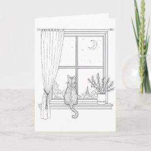Carte Chat d'anniversaire à la fenêtre Minimaliste Art e